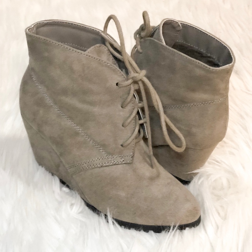 Taupe wedge booties